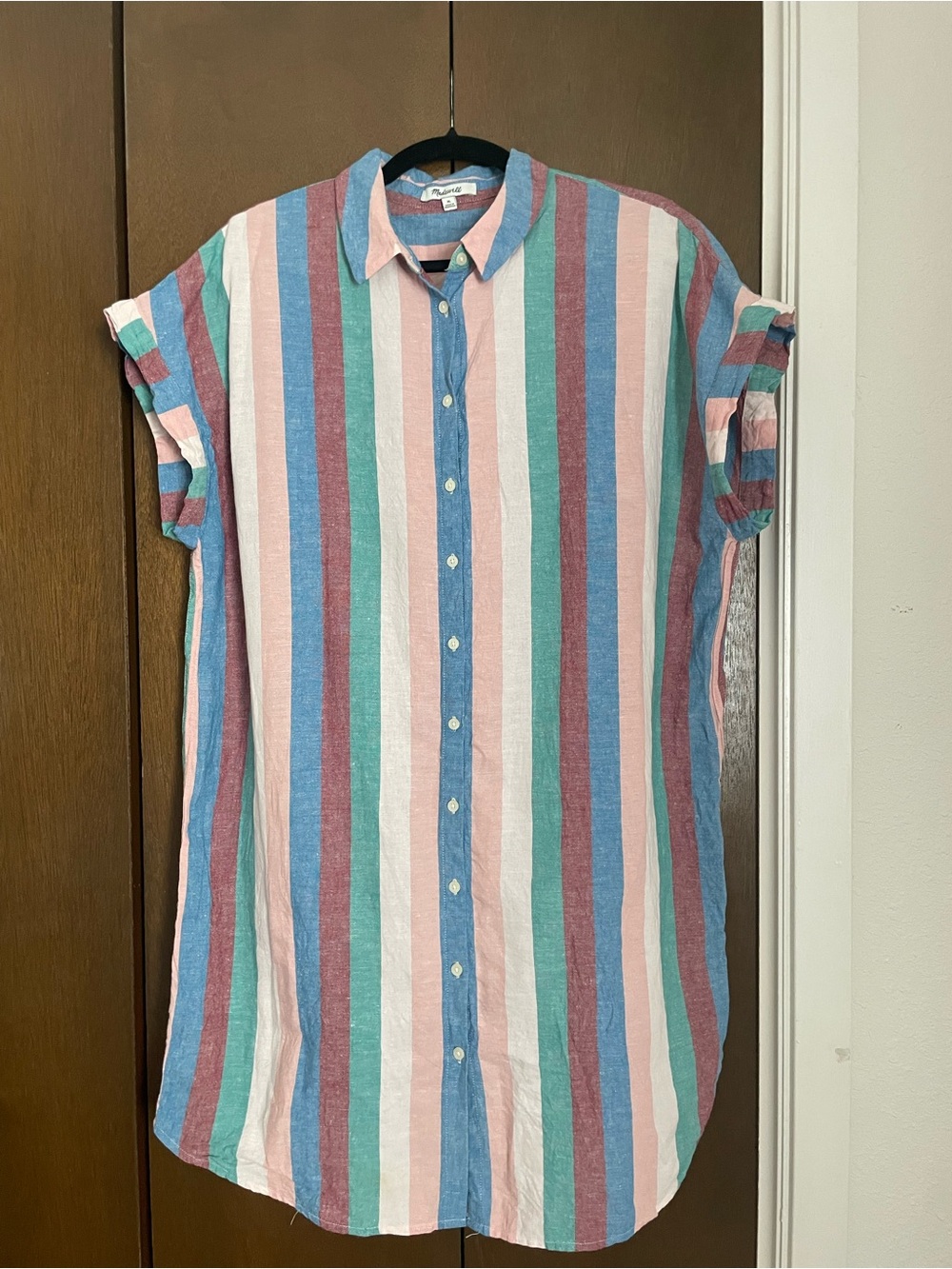 Madewell Pastel Multi-Striped Short Sleeve Shirt Dress